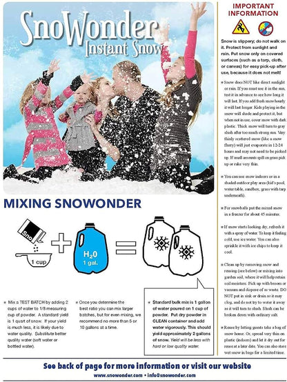 SnoWonder クラウドスライム スノーパウダー インスタントスノー フェイクスノー スノーワンダー 人工雪 (水を入れるだけ簡単)1GALLON